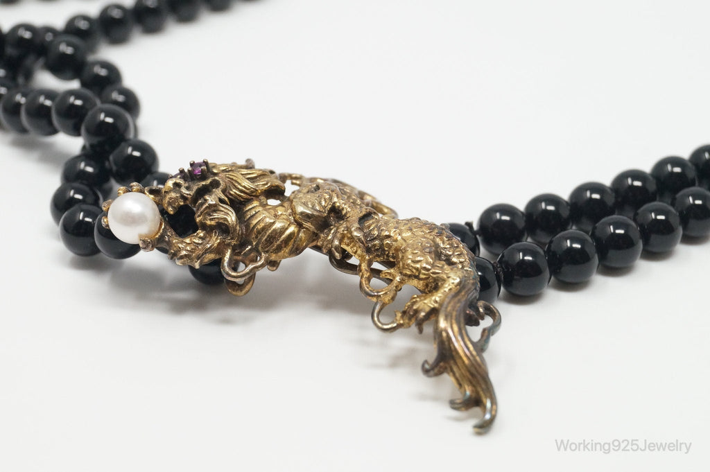 1987 Franklin Mint Year Of The Dragon Gold Vermeil Sterling Silver Pin Necklace | Jewelry > Necklaces > Pendants | Wiccan Center