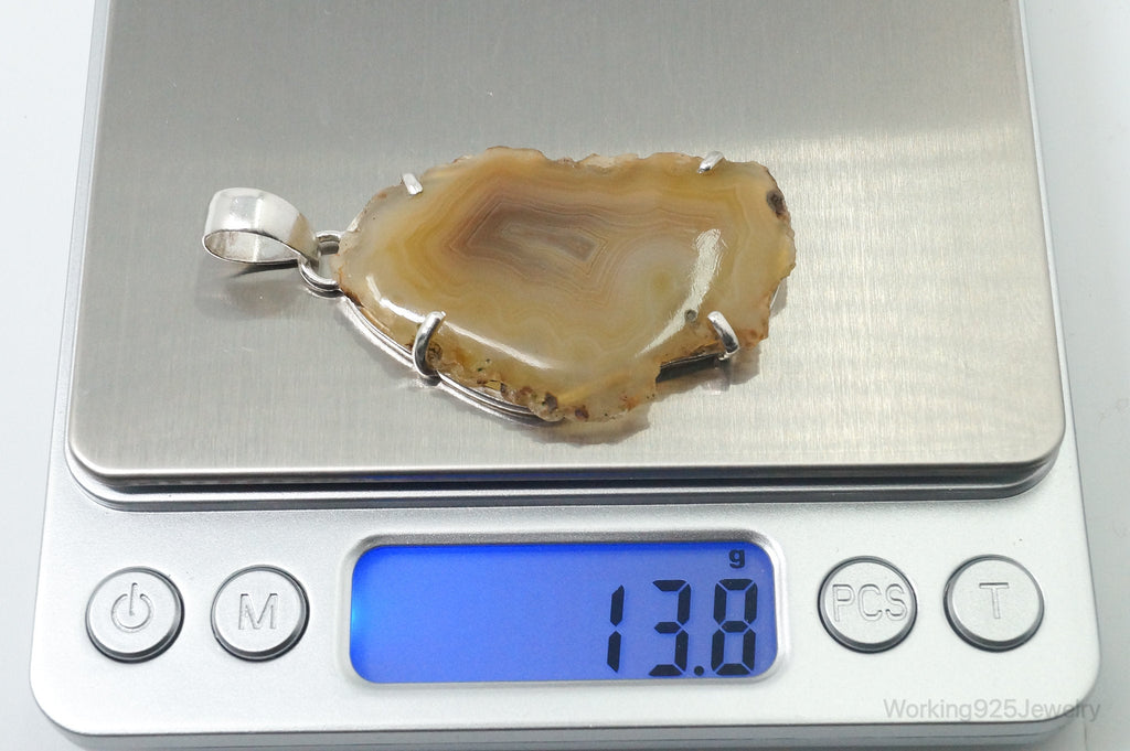 Large Vintage Brown Crazy Lace Agate Sterling Silver Necklace Pendant | Jewelry > Necklaces > Pendants | Wiccan Center
