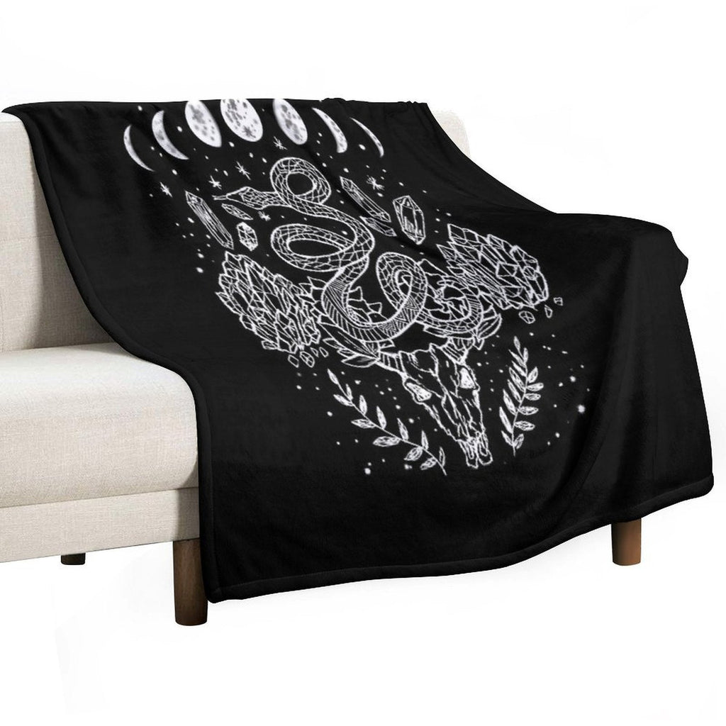 Moon Phases, Snakes, And Crystals Witchy Design Lightweight Throw Blanket