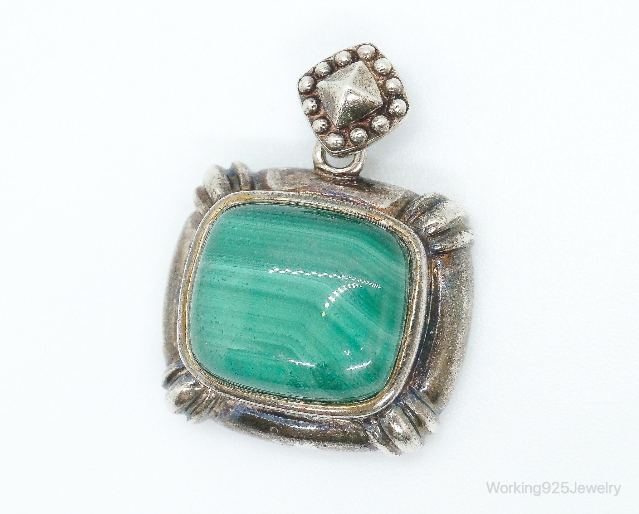Large Vintage Malachite Sterling Silver Necklace Pendant | Jewelry > Necklaces > Pendants | Wiccan Center