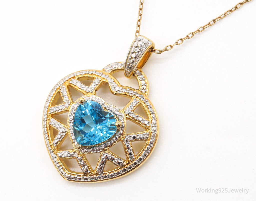 Vintage Blue Topaz Gold Vermeil Sterling Silver Heart Necklace | Jewelry > Necklaces > Pendants | Wiccan Center