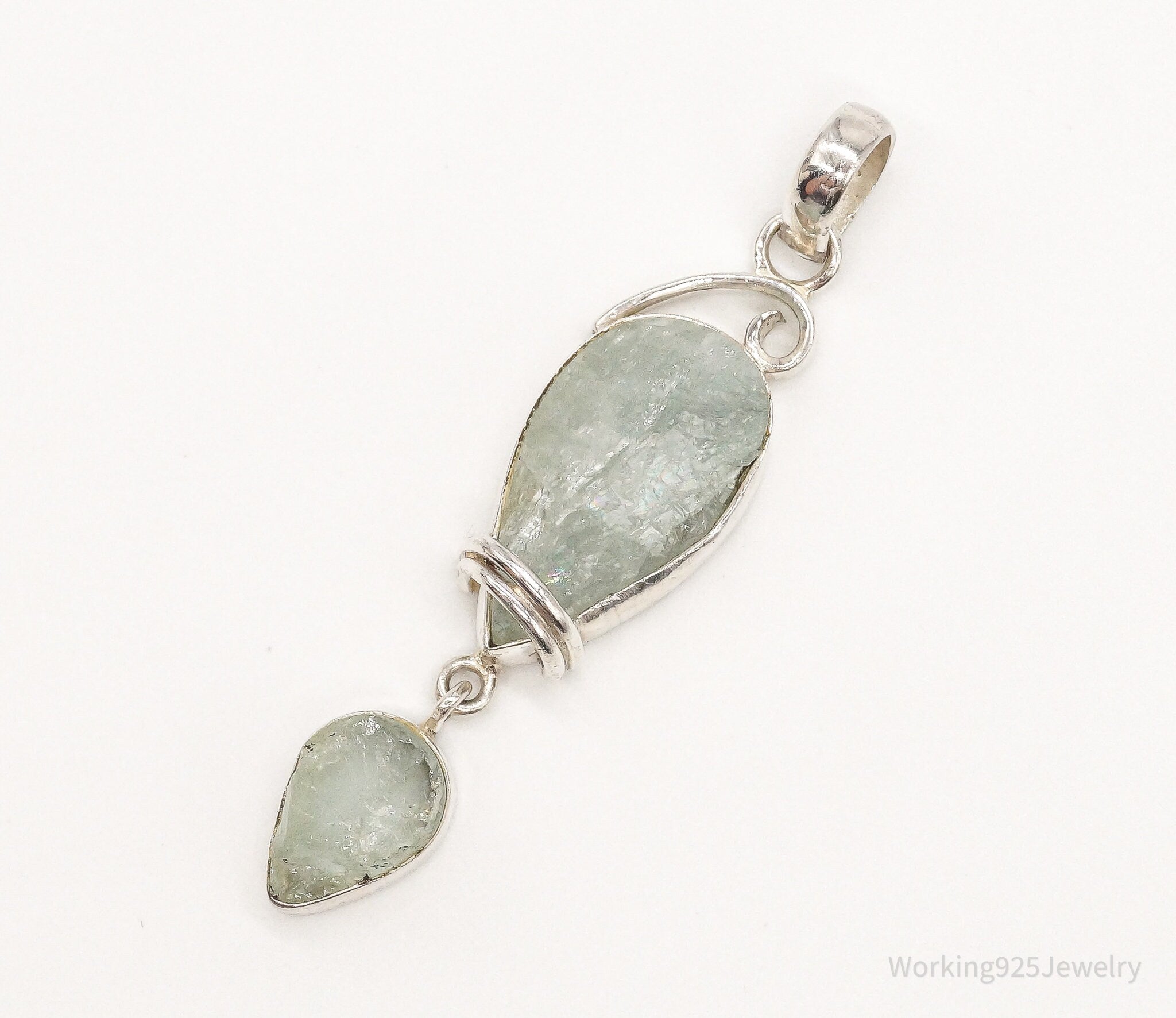 Vintage Designer SJ Large Green Calcite Sterling Silver Pendant | Jewelry > Necklaces > Pendants | Wiccan Center