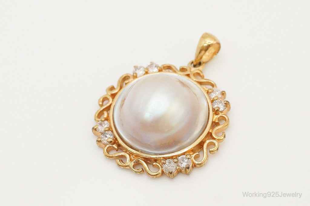 Vintage Pearl Gold Vermeil Cubic Zirconia Sterling Silver Pendant | Jewelry > Necklaces > Pendants | Wiccan Center