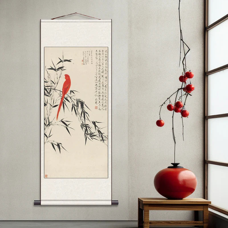 Peach Blossom Double Swallow Decorative Calligraphy and Painting Silk Gift Room Decor Aesthetic Wall Art Home Decor