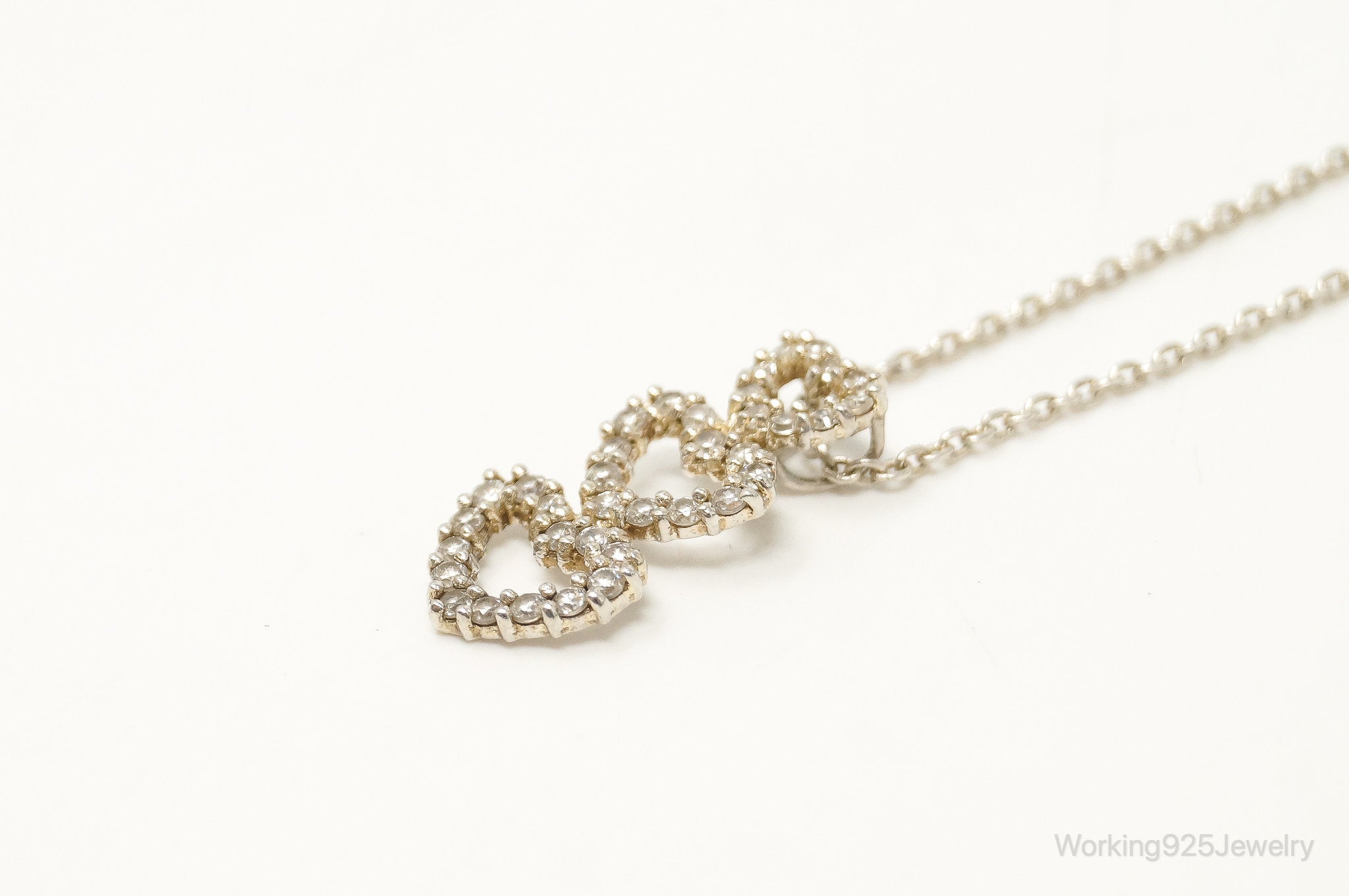 Vintage Open Hearts Cubic Zirconia Sterling Silver Necklace | Jewelry > Necklaces > Pendants | Wiccan Center