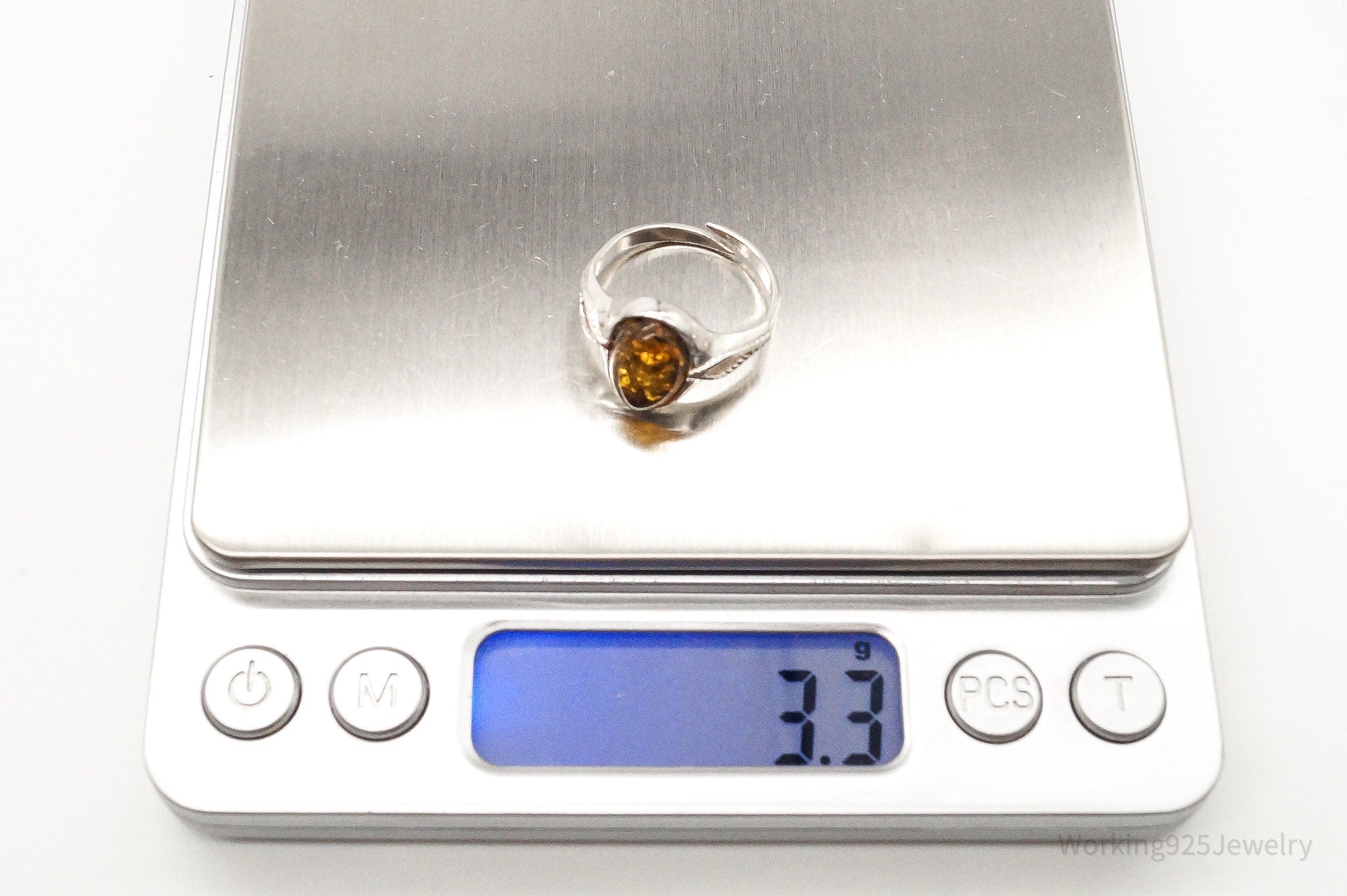 Vintage Designer PS Amber Modernist Sterling Silver Ring - Sz 7.5 Adjustable | Jewelry > Rings | Wiccan Center