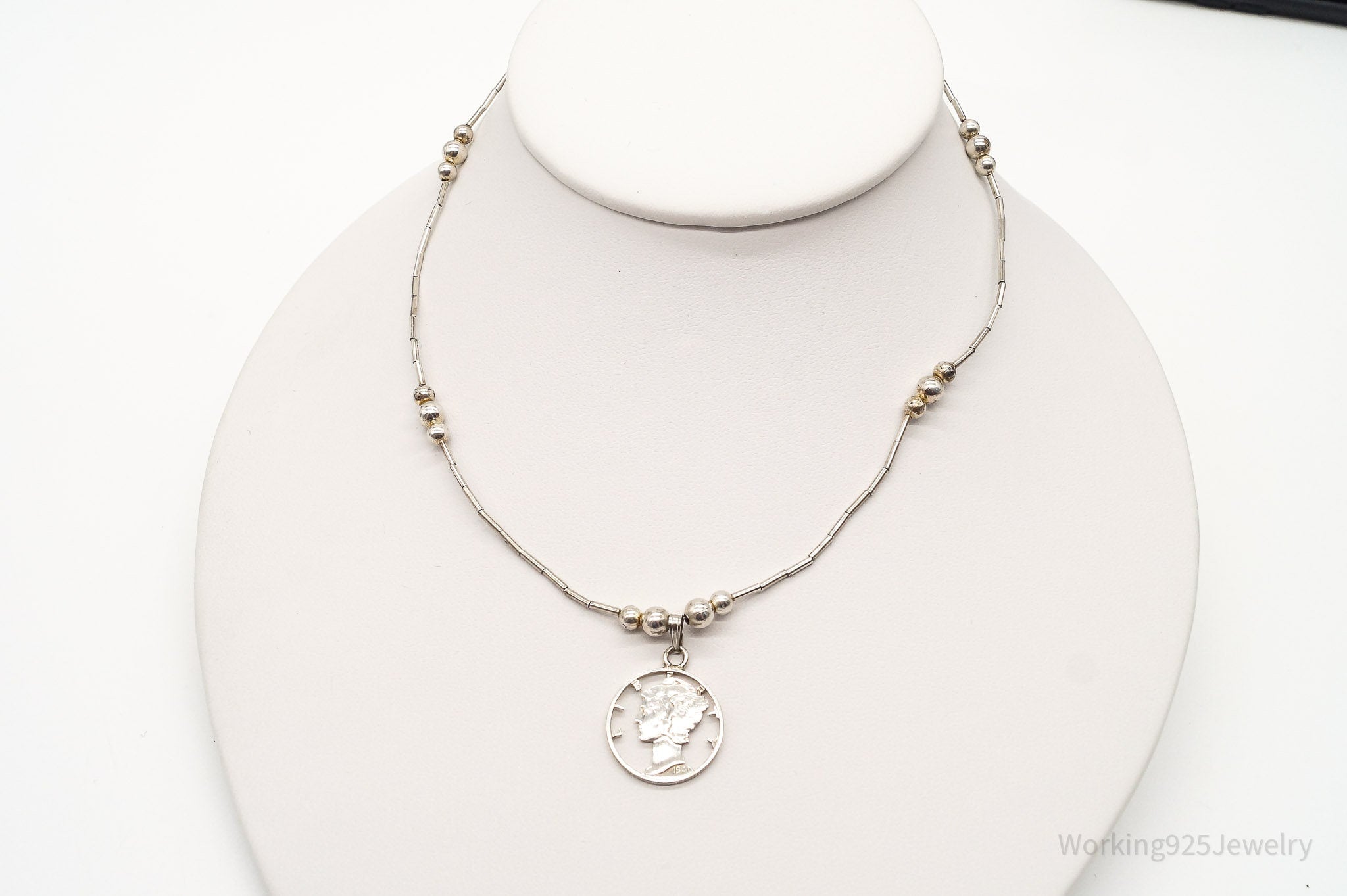 Vintage 1941 Mercury Dime Coin Cut Out Pendant Silver Necklace | Jewelry > Necklaces > Pendants | Wiccan Center