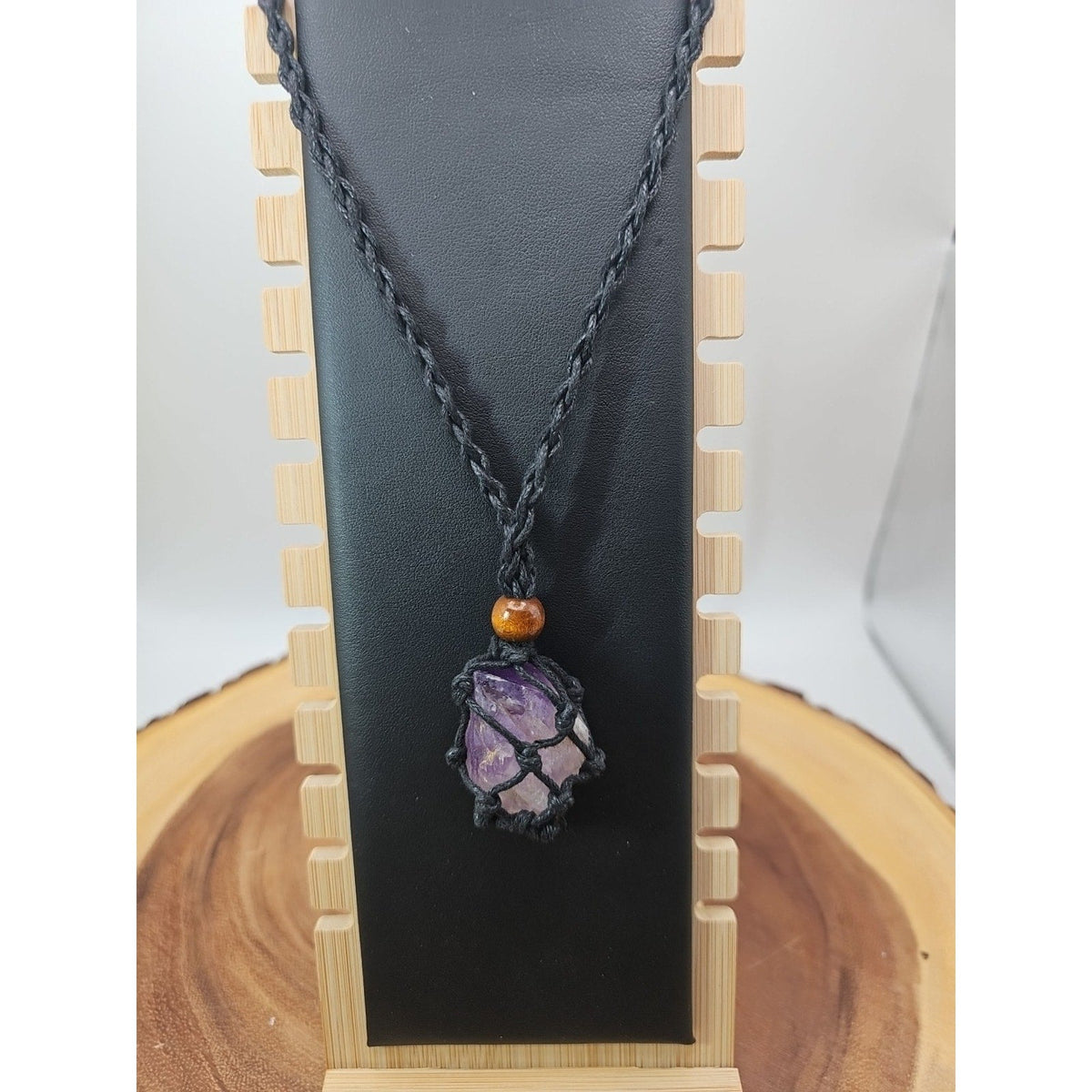 Hemp Rope Amethyst Quartz Crystal Necklace Adjustable