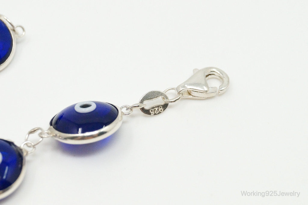 Vintage Blue Glass Eye Sterling Silver Link Bracelet | Jewelry > Bracelets | Wiccan Center