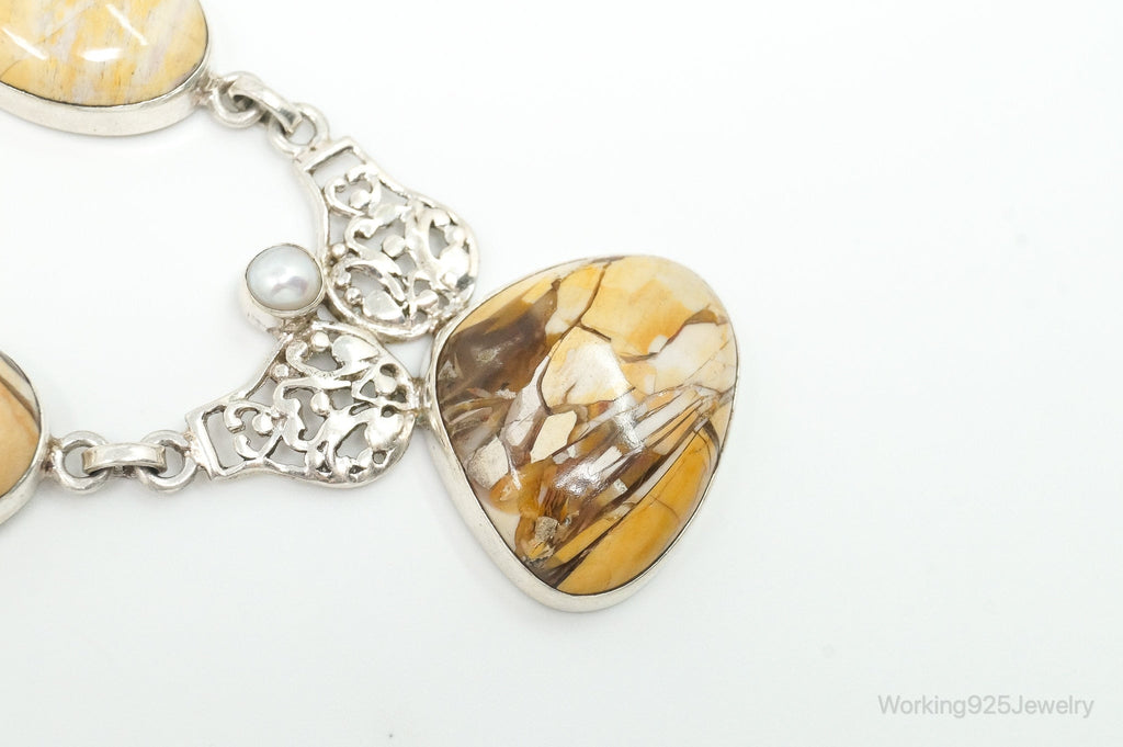 Vintage Brecciated Mookaite Jasper Pearl Sterling Silver Necklace | Jewelry > Necklaces > Pendants | Wiccan Center
