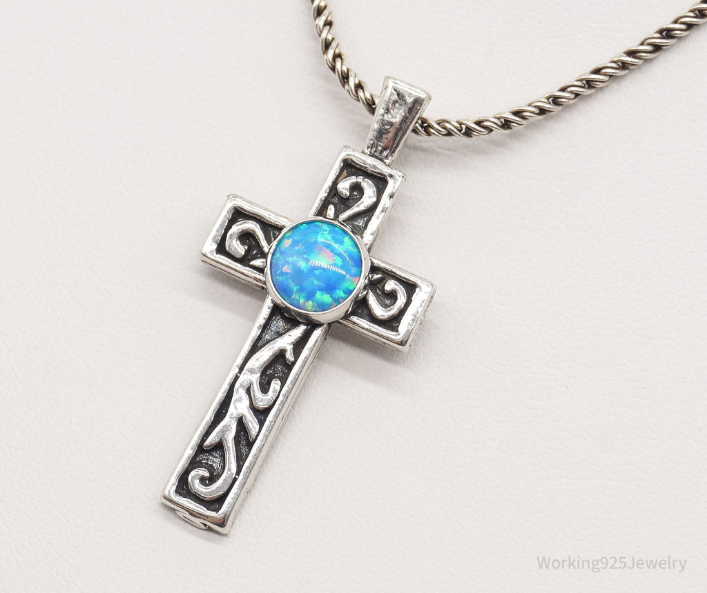 Vintage Blue Opal Sterling Silver Cross Necklace | Jewelry > Necklaces > Pendants | Wiccan Center