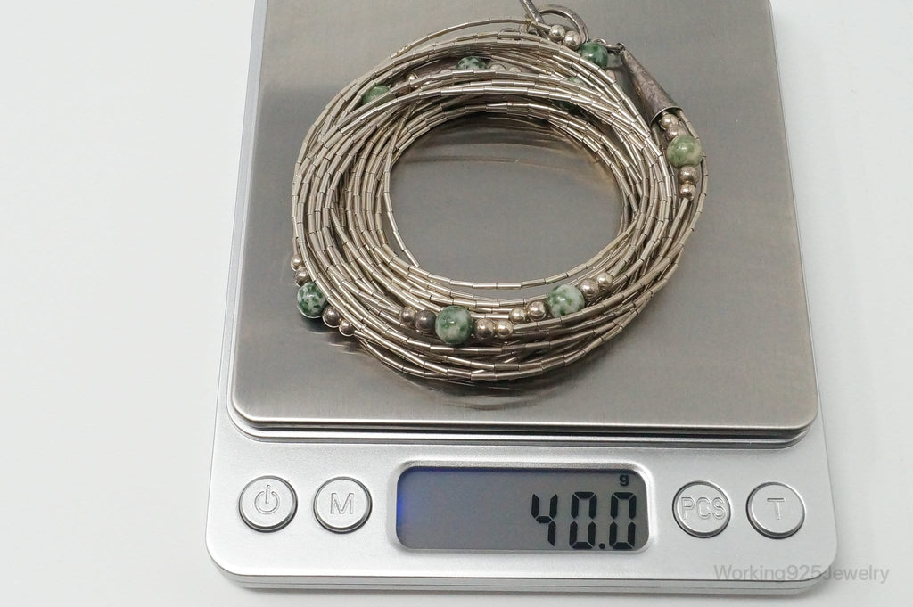 Vintage Native American Unsigned Green Spot Jasper Sterling Silver Necklace | Jewelry > Necklaces > Pendants | Wiccan Center