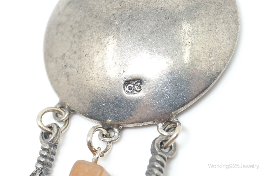 Large Vintage Native American Orange Agate Bear Sterling Silver Pendant | Jewelry > Necklaces > Pendants | Wiccan Center