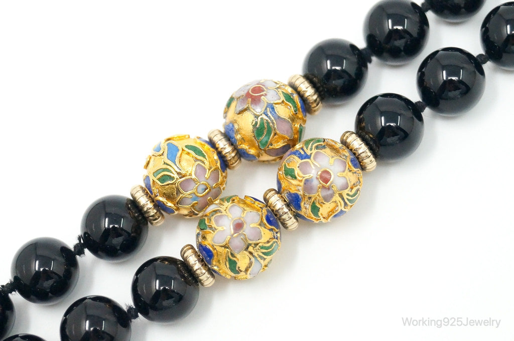 Vintage Long Black Onyx Cloisonne Beads Necklace | Jewelry > Necklaces > Pendants | Wiccan Center