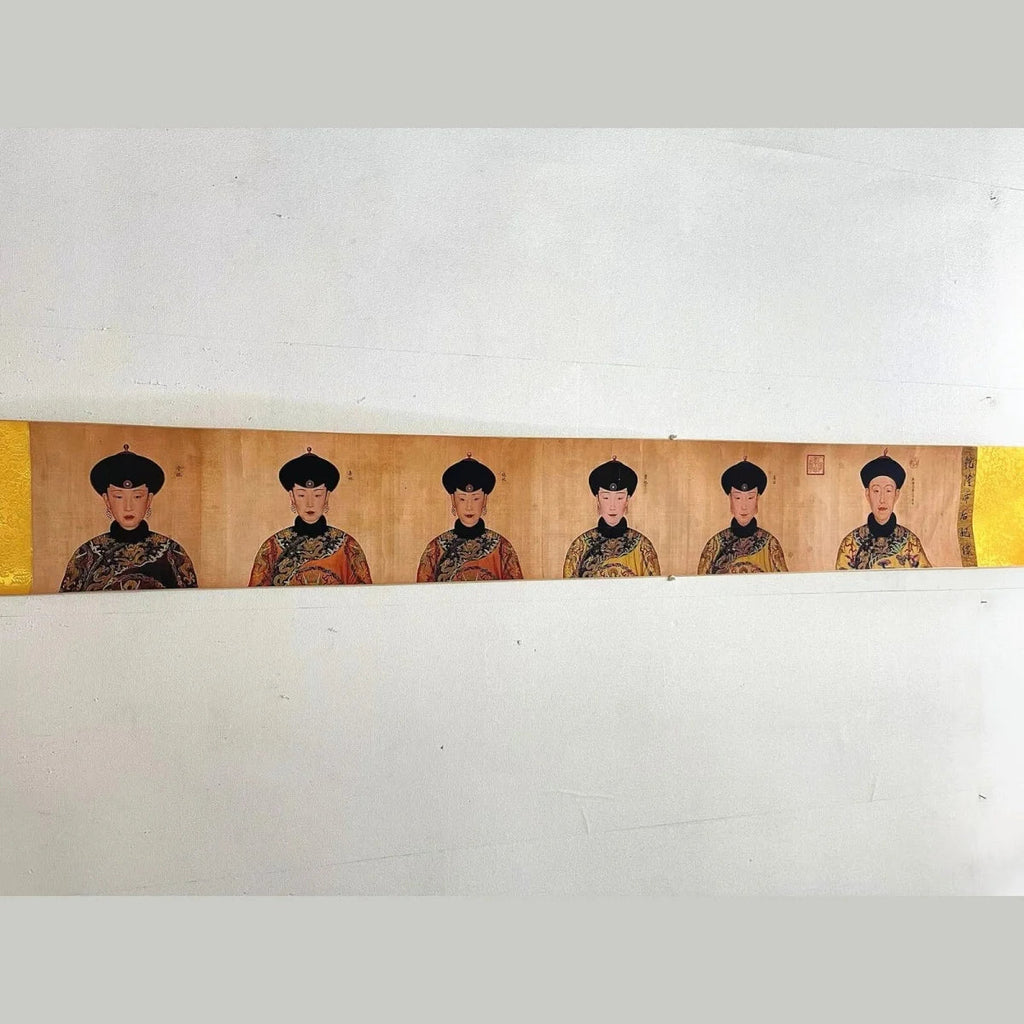 Replica of Old Chinese Design Long Scroll Painting Qian Long Emperor Empress Portrait