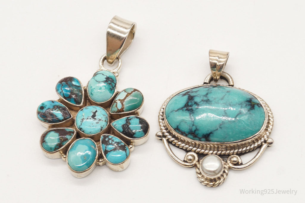 Vintage Turquoise Pearl Bali Style Sterling Silver Pendant Set | Jewelry > Necklaces > Pendants | Wiccan Center
