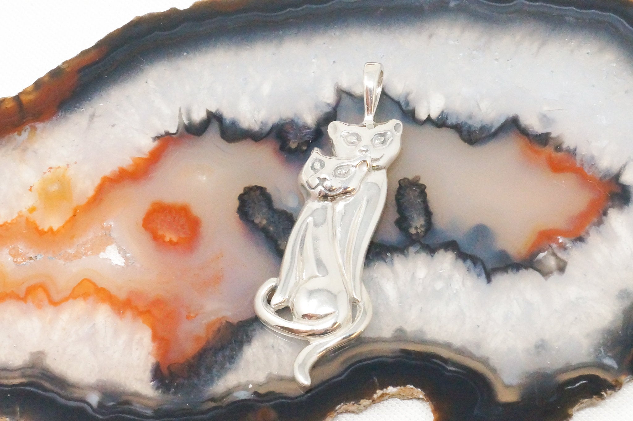 Vintage Designer KABANA Kittens Cats Sterling Silver Necklace Pendant | Jewelry > Necklaces > Pendants | Wiccan Center