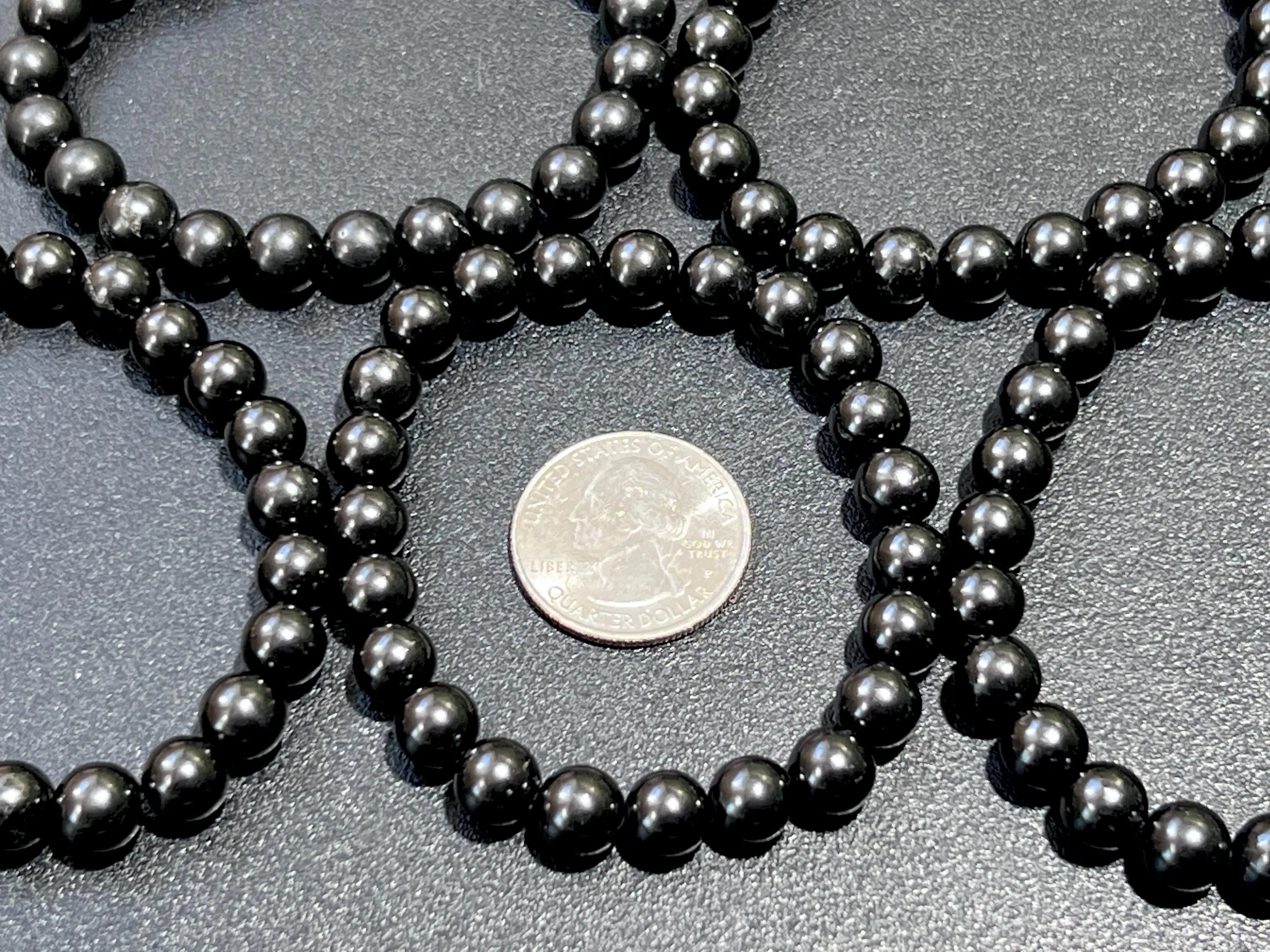 Black Shungite Bead Stretch Bracelet (8mm Beads) Gemstone Jewelry Supply | Jewelry > Bracelets > Beaded Bracelets | Wiccan Center