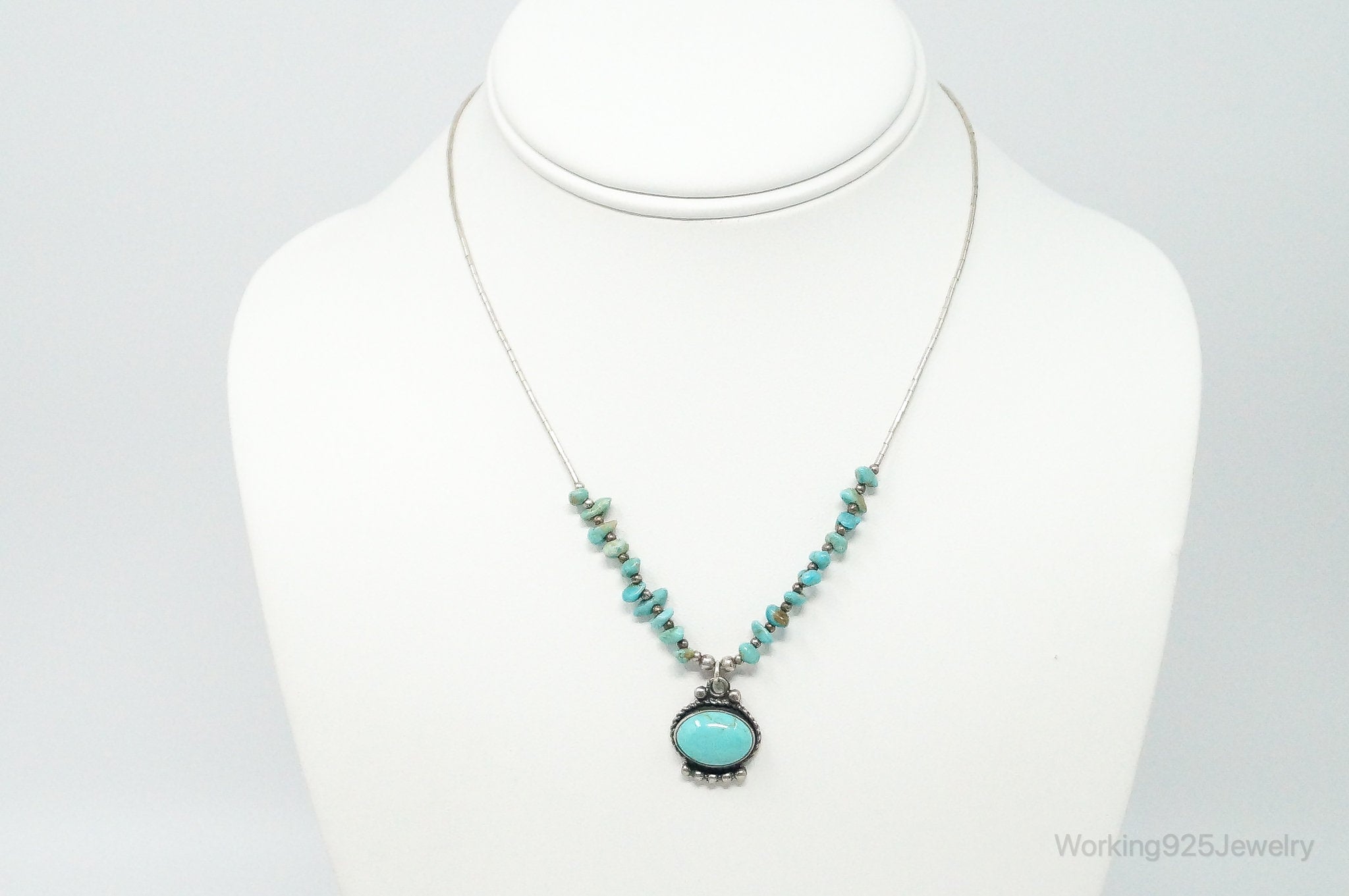 Vintage Native American Large Turquoise Sterling Silver Bead Necklace | Jewelry > Necklaces > Pendants | Wiccan Center