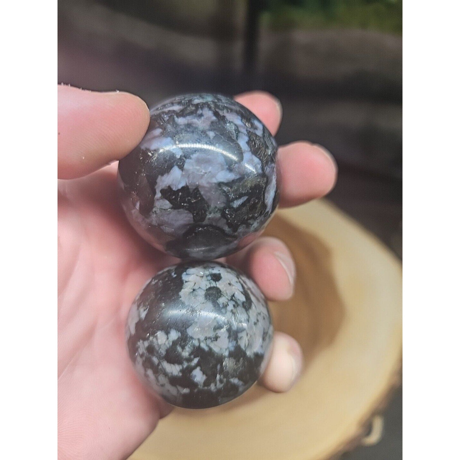 Black Flower of Fog Jasper Quartz Crystal Sphere Pair — 40mm, Madagascar | CrystalCloud Company