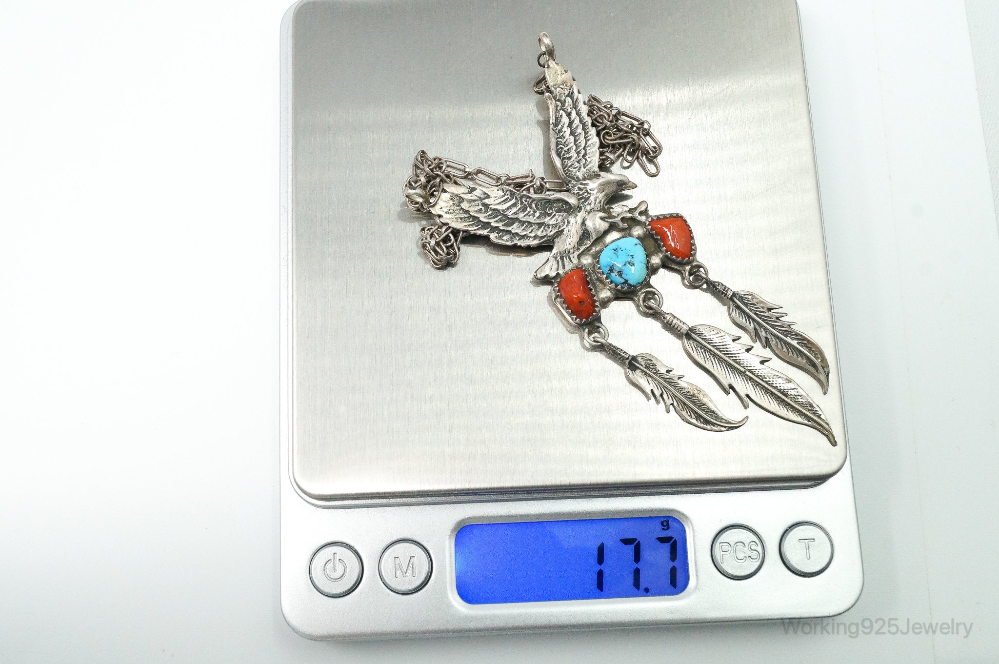 VTG Native American Richard Begay Turquoise Coral Sterling Silver Necklace | Jewelry > Necklaces > Pendants | Wiccan Center