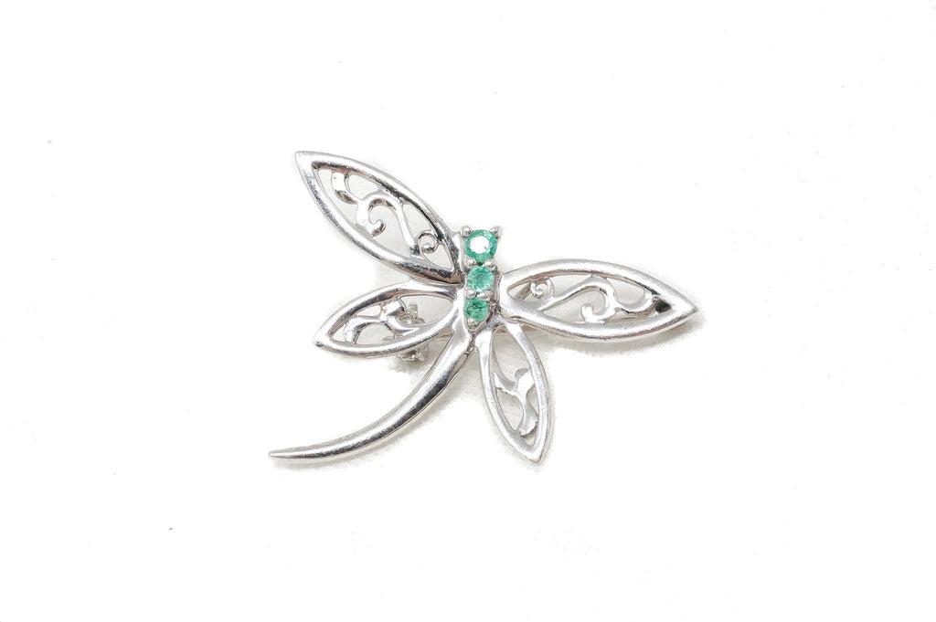 Vintage Emerald Dragonfly Sterling Silver Necklace Pendant | Jewelry > Necklaces > Pendants | Wiccan Center