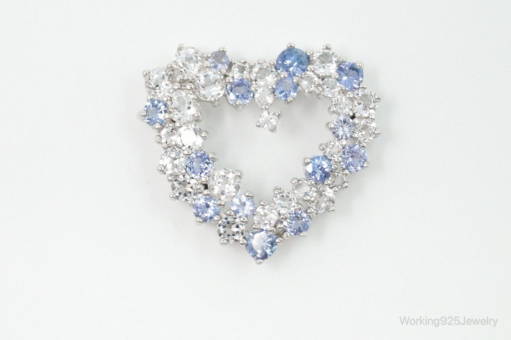 Vintage Designer Open Heart Cubic Zirconia Iolite Sterling Silver Pendant | Jewelry > Necklaces > Pendants | Wiccan Center