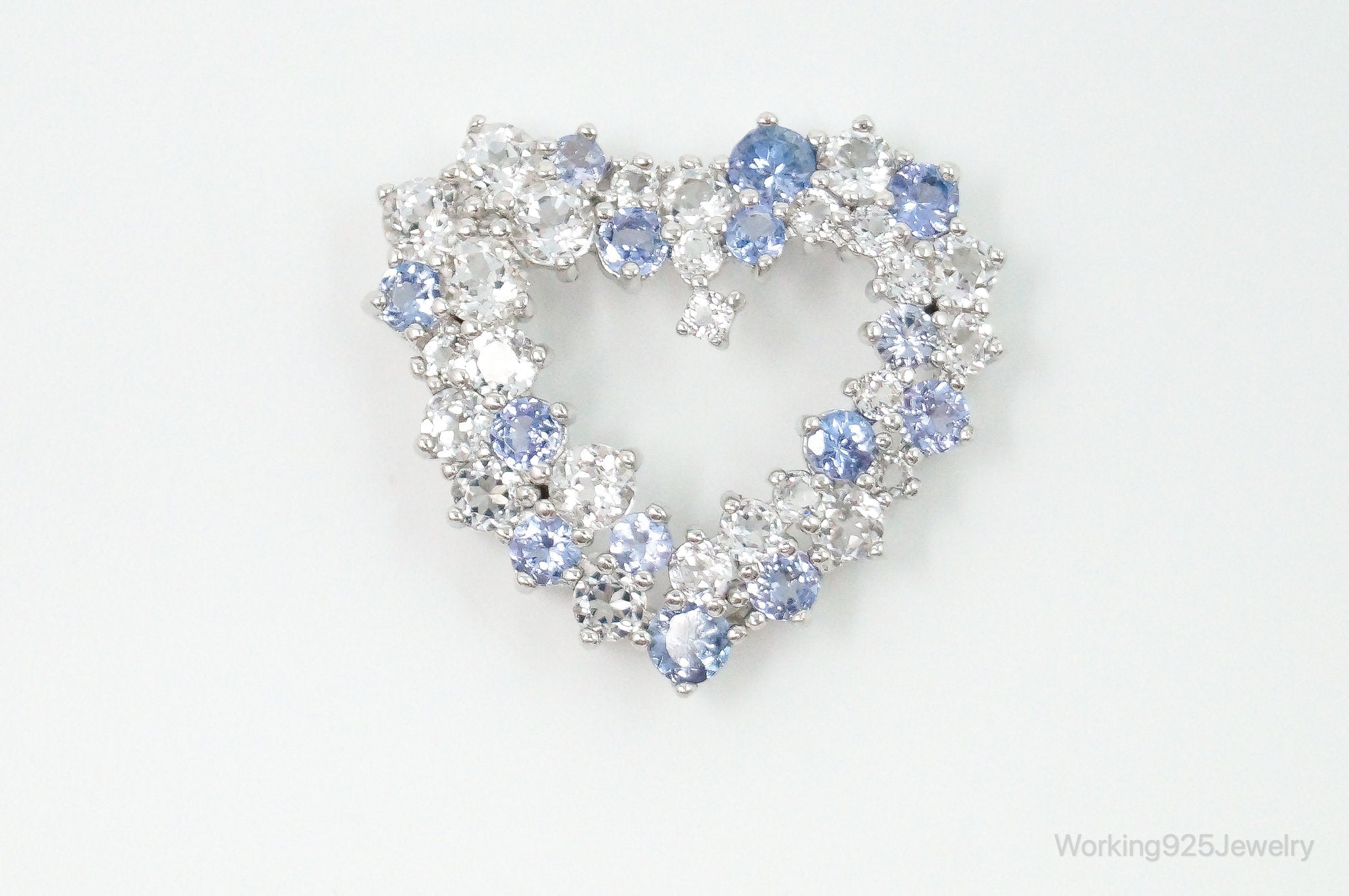 Vintage Designer Open Heart Cubic Zirconia Iolite Sterling Silver Pendant | Jewelry > Necklaces > Pendants | Wiccan Center
