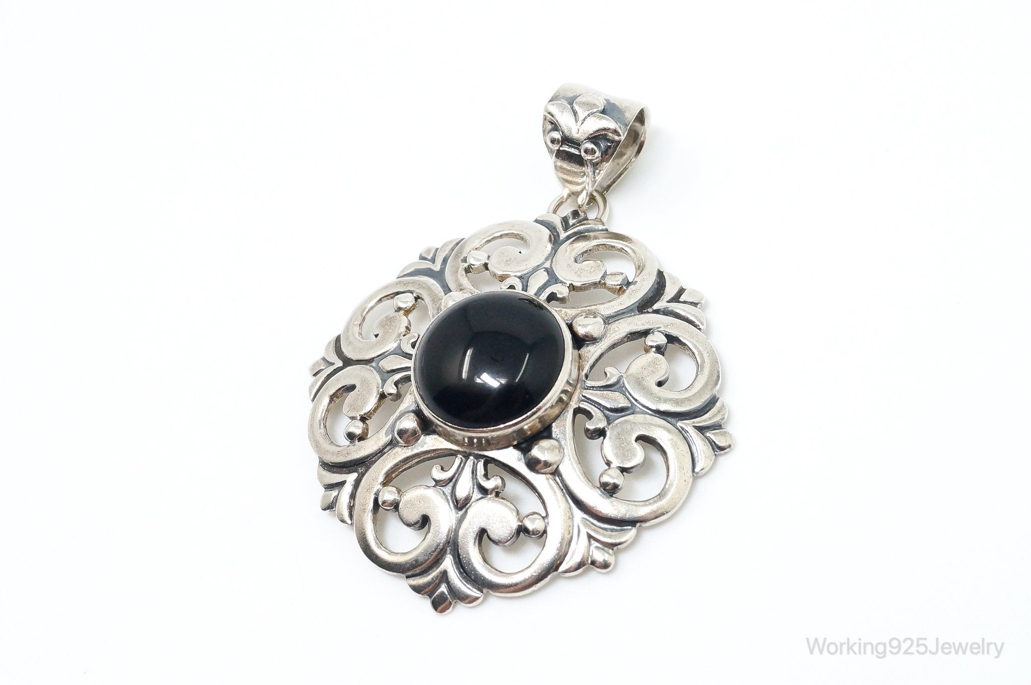 Large Vintage Mexico Designer Black Onyx Sterling Silver Pendant | Jewelry > Necklaces > Pendants | Wiccan Center