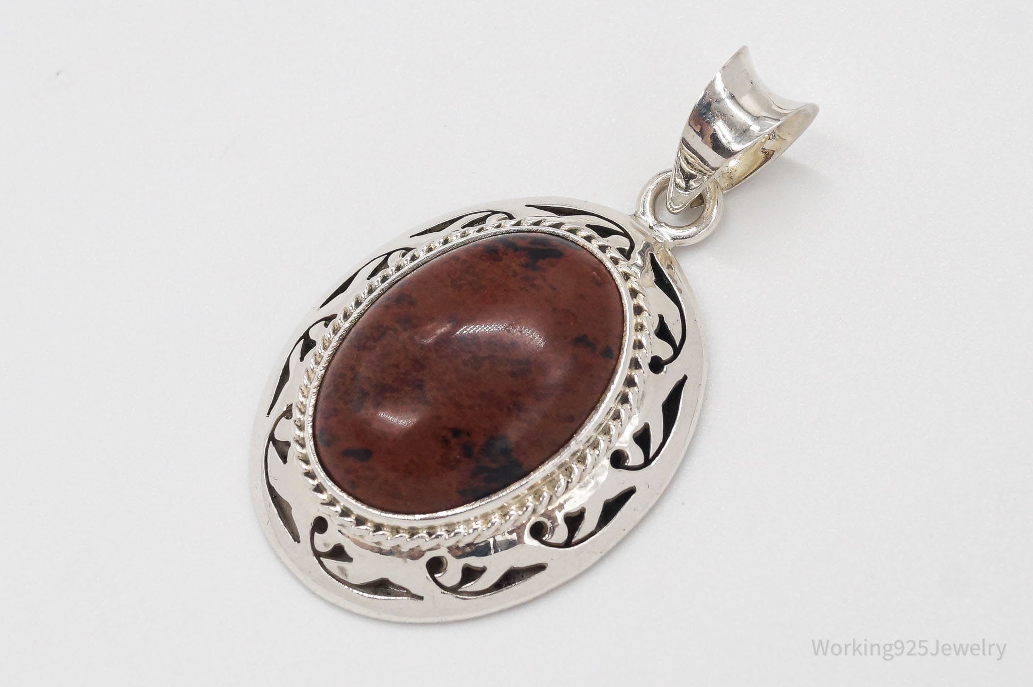 Vintage Large Mahogany Obsidian Sterling Silver Necklace Pendant | Jewelry > Necklaces > Pendants | Wiccan Center