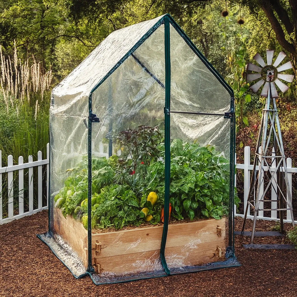 Cedar Raised Garden Bed with Greenhouse Cover | Raised Garden Bed Kit | Wiccan Center