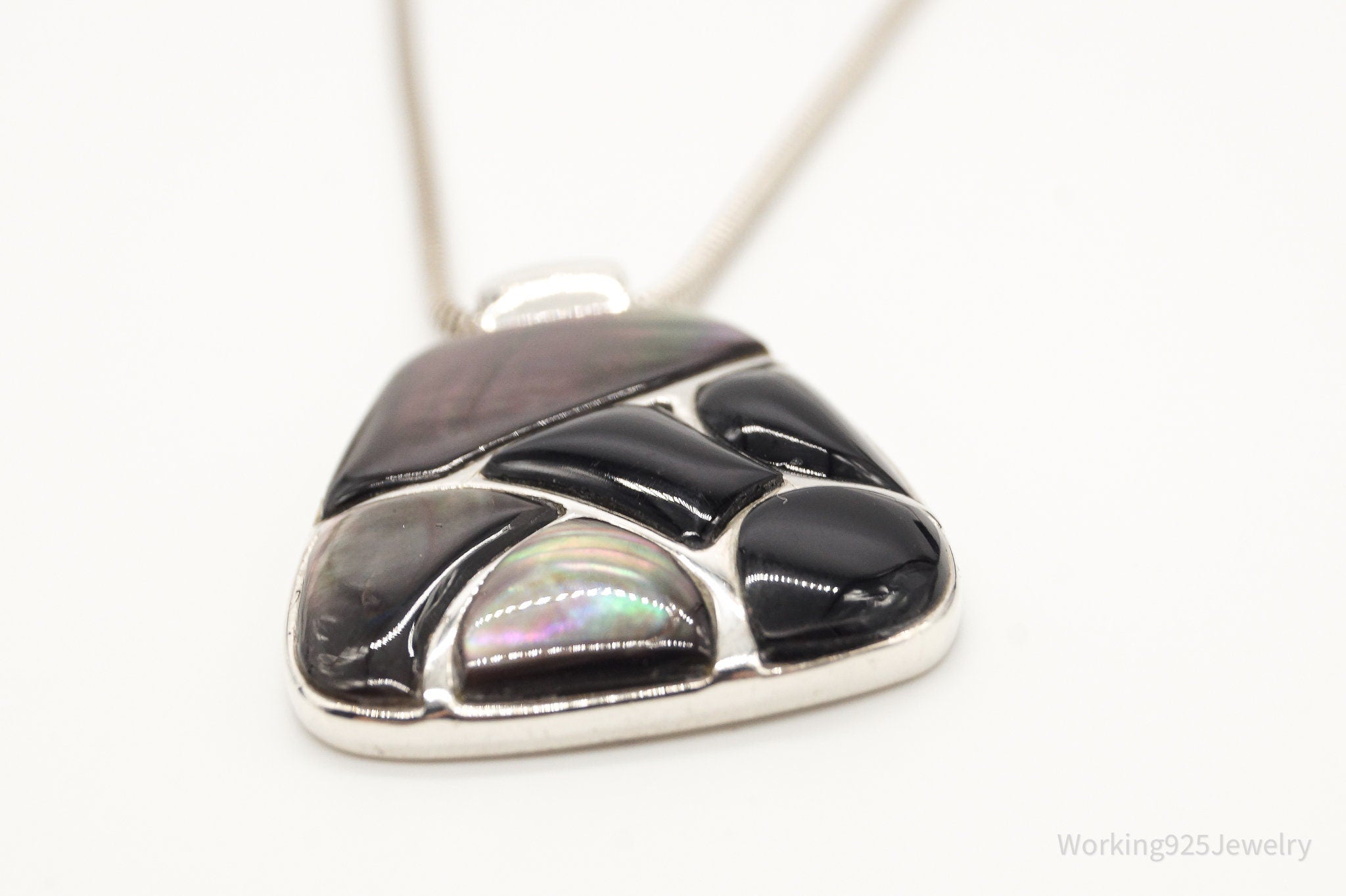 Vintage Black Onyx Paua Abalone Shell Sterling Silver Necklace | Jewelry > Necklaces > Pendants | Wiccan Center
