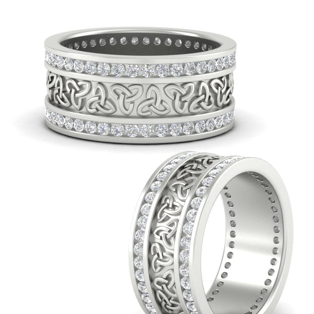 Celtic Knot Diamond Wide Wedding Band Ring