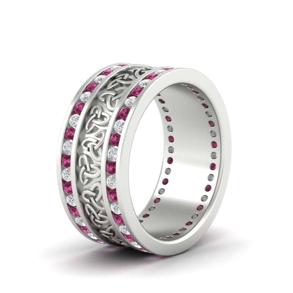 Celtic Knot Diamond Wide Wedding Band Ring