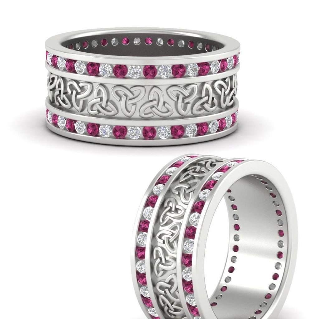 Celtic Knot Diamond Wide Wedding Band Ring