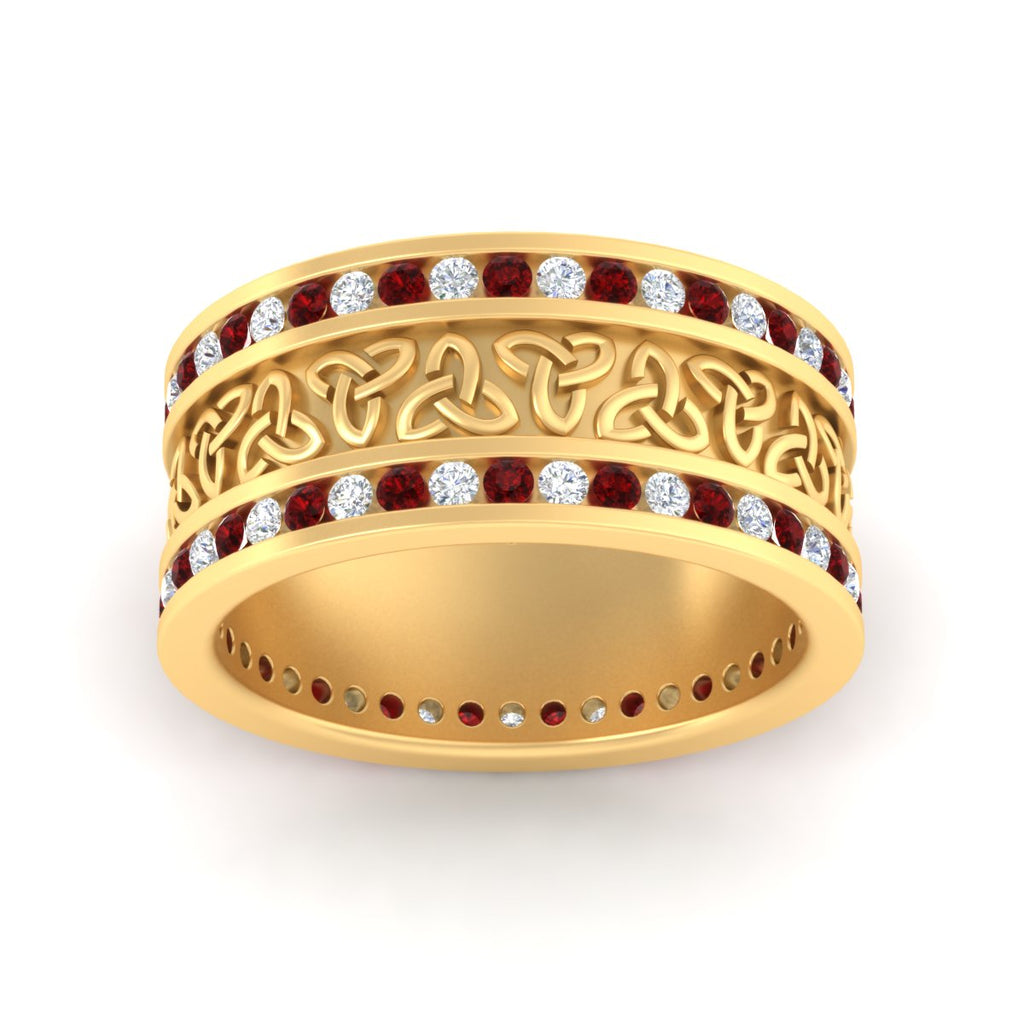 Celtic Knot Diamond Wide Wedding Band Ring