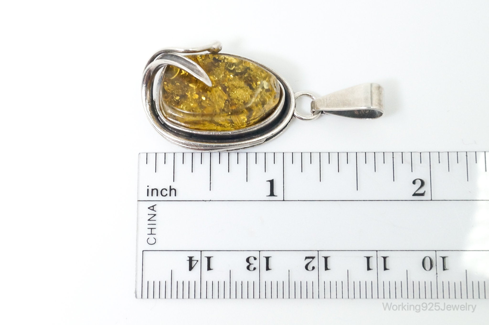 Vintage Honey Amber Modernist Sterling Silver Necklace Pendant | Jewelry > Necklaces > Pendants | Wiccan Center