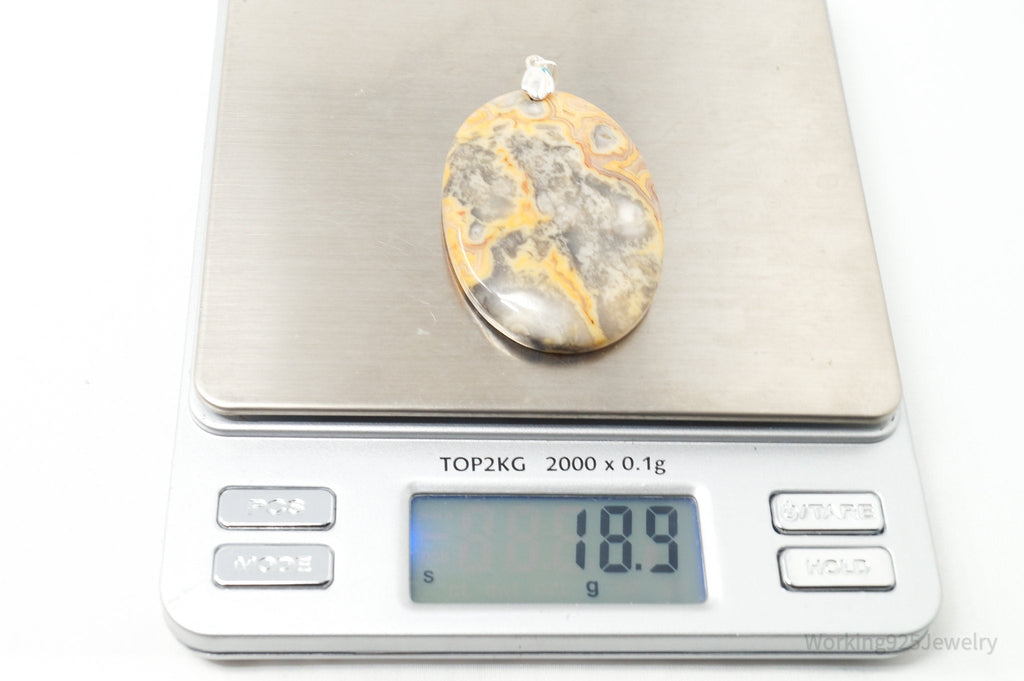 Vintage Large Orange Lace Agate Sterling Silver Necklace Pendant | Jewelry > Necklaces > Pendants | Wiccan Center