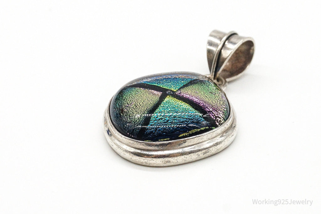 Vintage Large Dichroic Glass Sterling Silver Necklace Pendant | Jewelry > Necklaces > Pendants | Wiccan Center