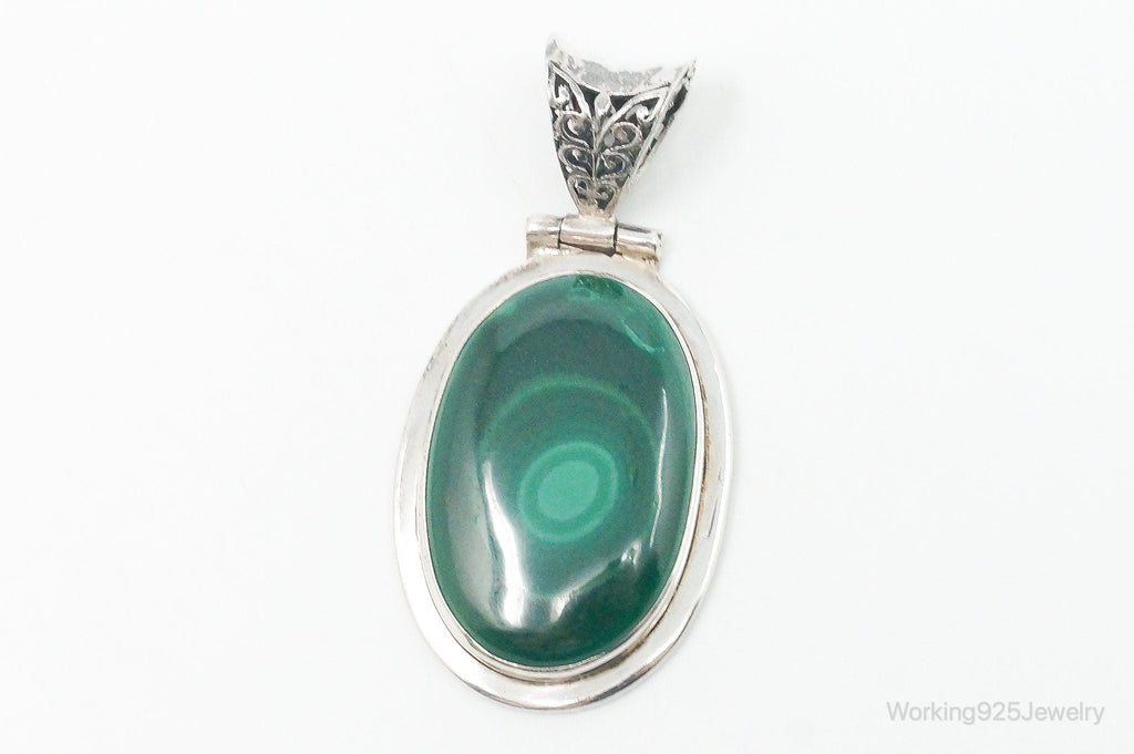 Large Vintage Malachite Sterling Silver Necklace Pendant | Jewelry > Necklaces > Pendants | Wiccan Center