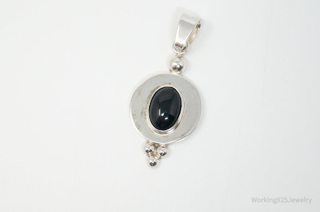 Vintage Mexico CII Black Onyx Sterling Silver Dangle Necklace Pendant | Jewelry > Necklaces > Pendants | Wiccan Center