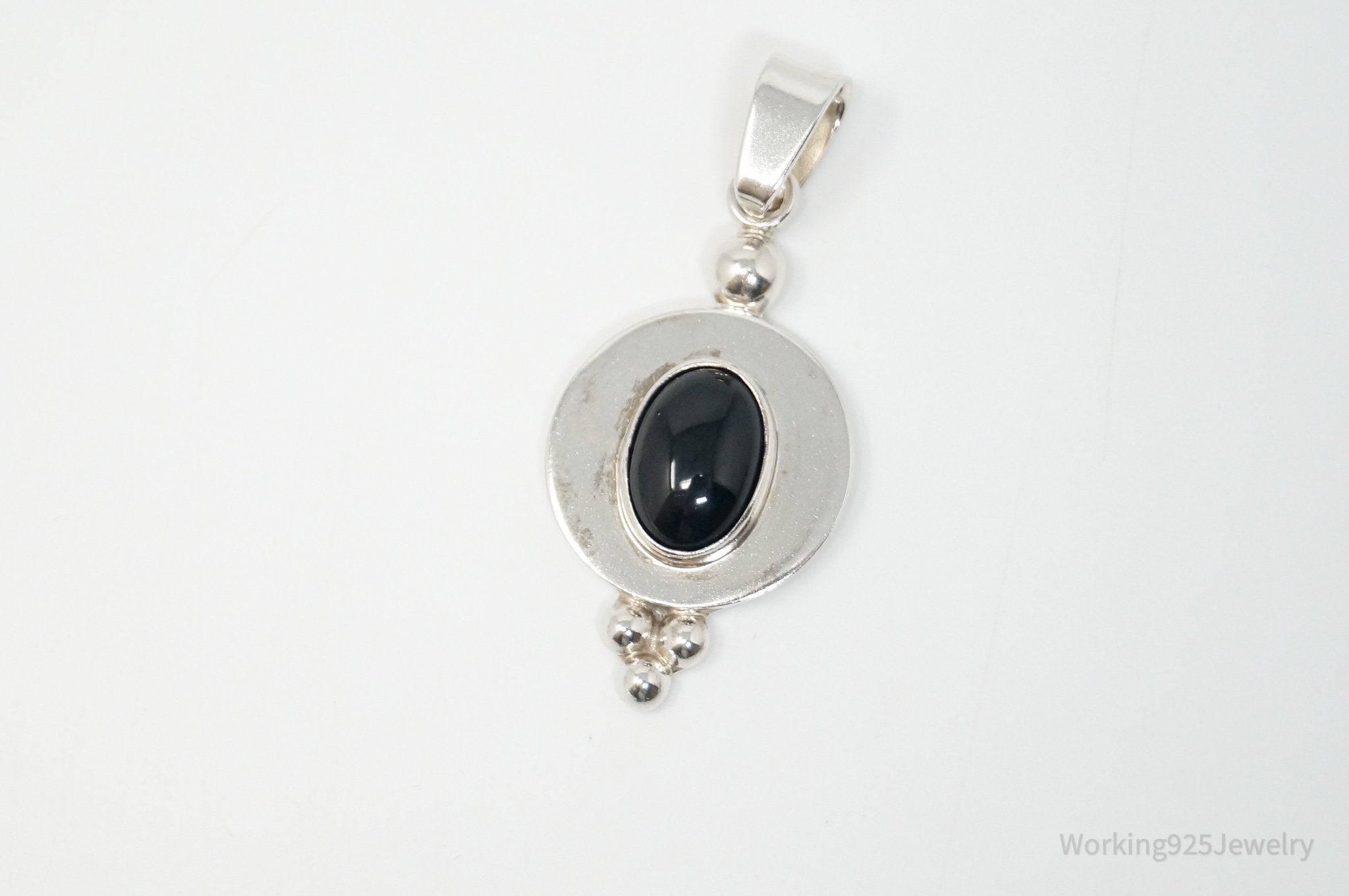 Vintage Mexico CII Black Onyx Sterling Silver Dangle Necklace Pendant | Jewelry > Necklaces > Pendants | Wiccan Center