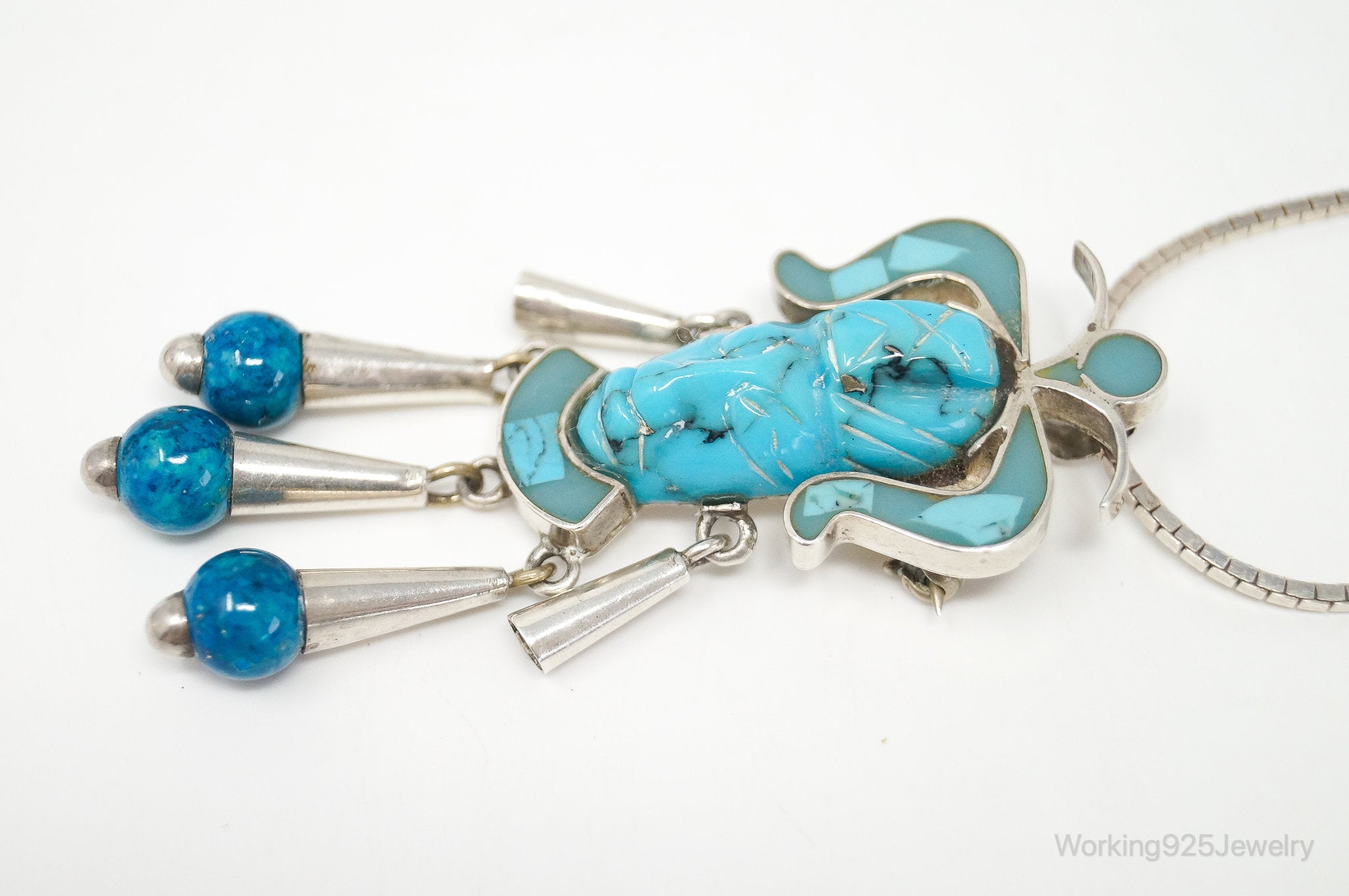 Vintage Mexico Handmade Turquoise Warrior Sterling Silver Necklace Brooch | Jewelry > Necklaces > Pendants | Wiccan Center