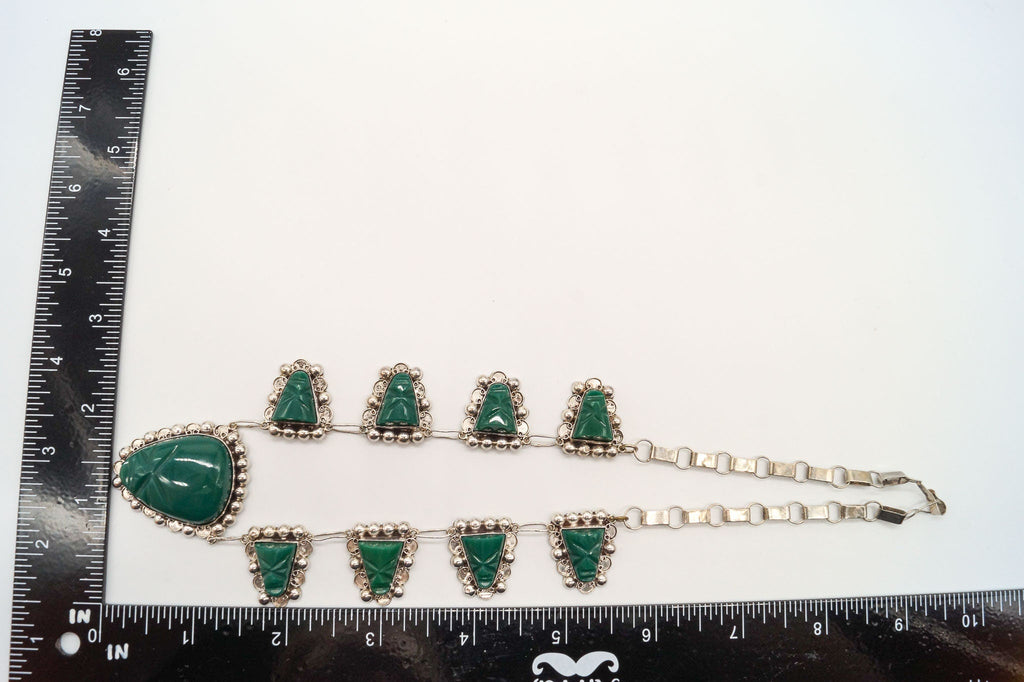 Vintage Mexico Green Onyx Carved Masks Sterling Silver Necklace | Jewelry > Necklaces > Pendants | Wiccan Center