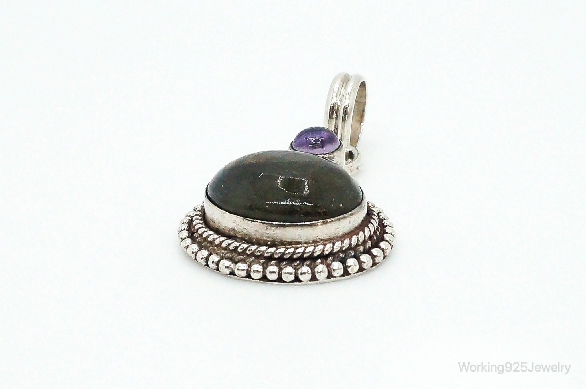 Vintage Large Labradorite Amethyst Sterling Silver Necklace Pendant | Jewelry > Necklaces > Pendants | Wiccan Center