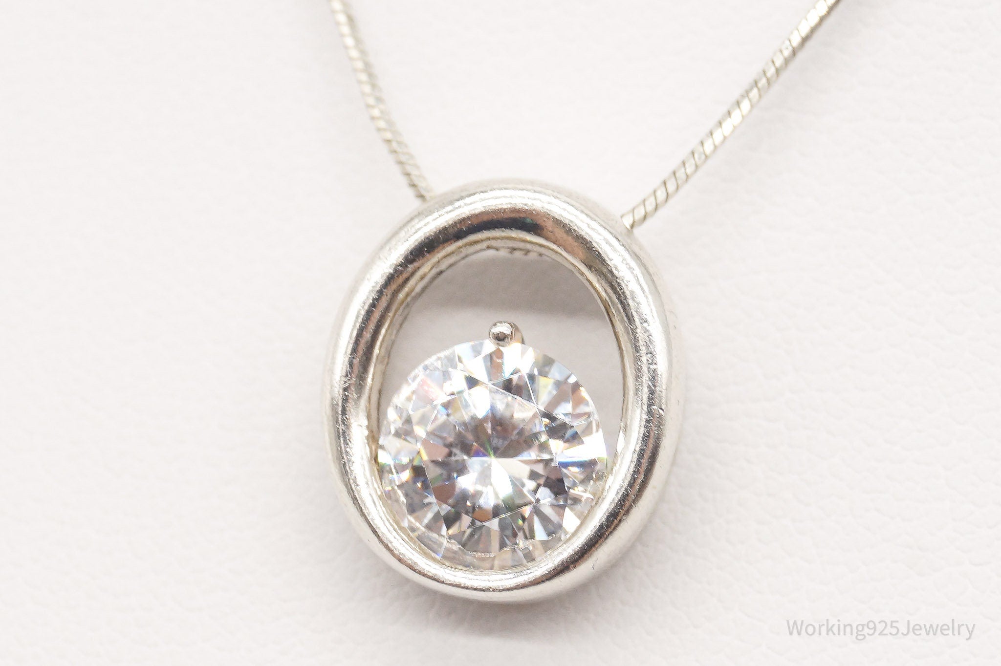 Vintage Large Cubic Zirconia DQCZ Sterling Silver Necklace | Jewelry > Necklaces > Pendants | Wiccan Center