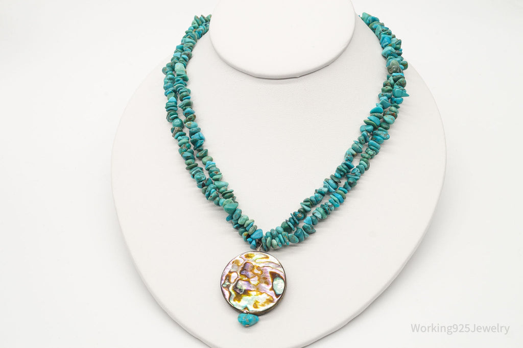 Vintage Native American Turquoise Abalone Shell Bead Sterling Silver Necklace | Jewelry > Necklaces | Wiccan Center