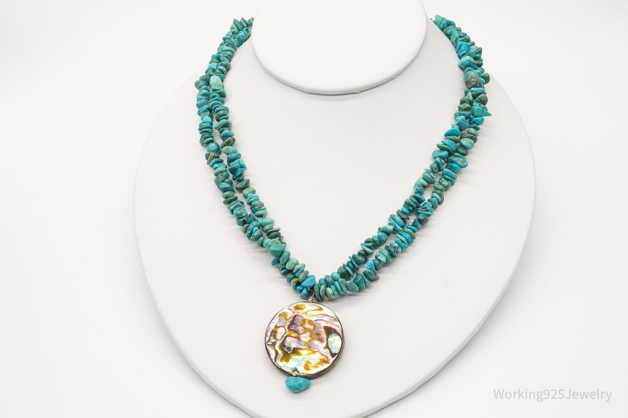 Vintage Native American Turquoise Abalone Shell Bead Sterling Silver Necklace | Jewelry > Necklaces | Wiccan Center