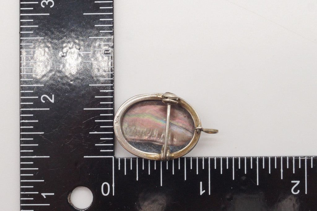 Antique Carved Abalone Shell Woman Cameo 800 Silver Pendant Brooch | Jewelry > Necklaces > Pendants | Wiccan Center
