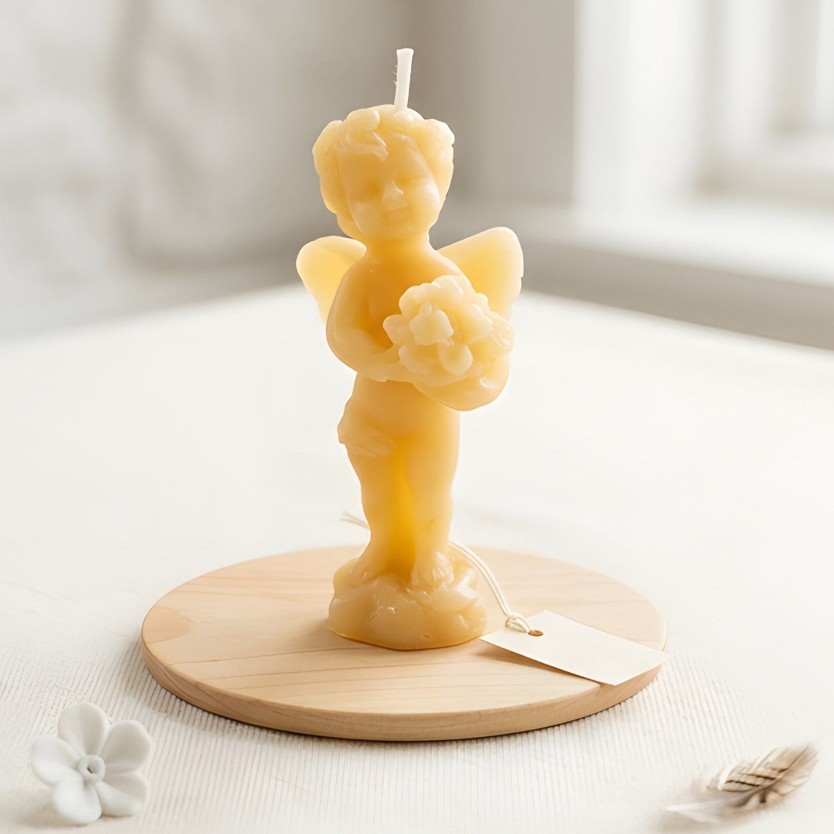 Angel Beeswax Candle Holding Floral Bouquet | Candles | Wiccan Center